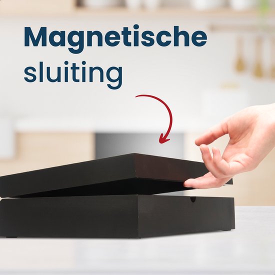 Yiomxhi Theedoos met 6 vakken en opbergdoos voor wandtheezakjes, 2 niveaus voor keukenorganizer, zwart