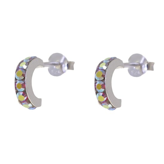 Behave – Oorbellen – 925 Sterling Zilveren Kleine Oorring met multi Rood Kristal steentjes