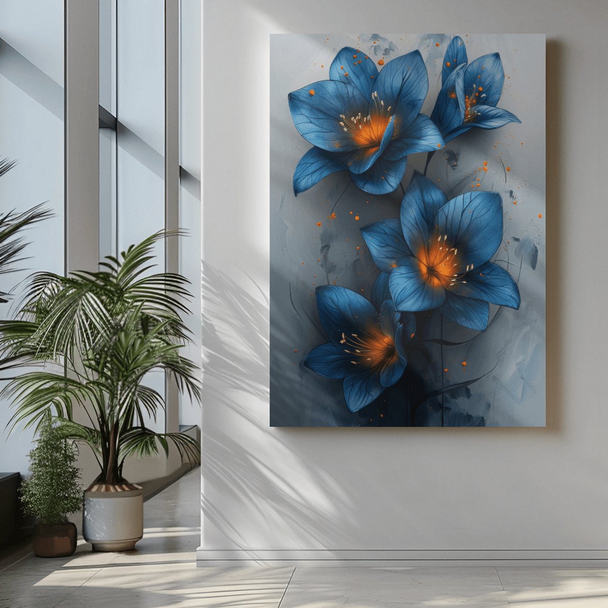 Canvas Schilderij - Bloemen - Blauwe Bloemen - 90x60x2 cm