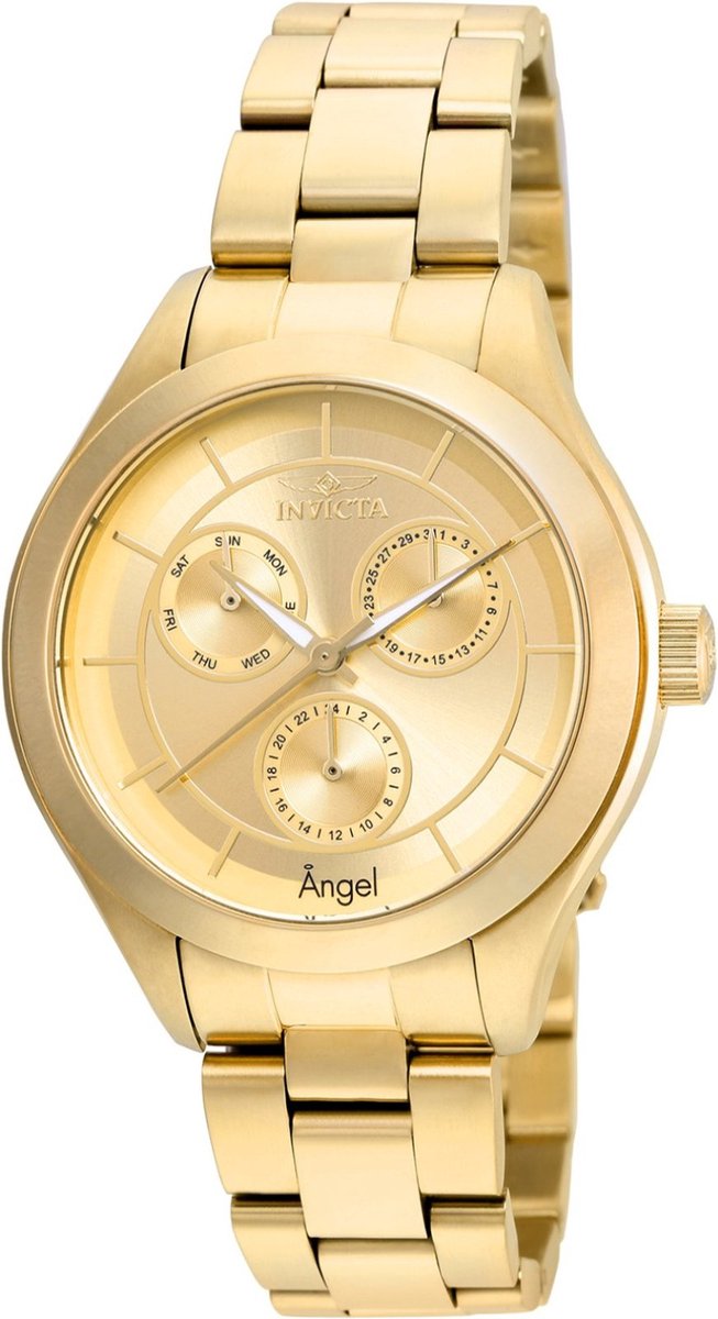 Invicta Angel 21694 Dames Horloge - Waterdicht - Analoog - Quartz Uurwerk - Roestvrij Staal met gouden Wijzerplaat - 40mm