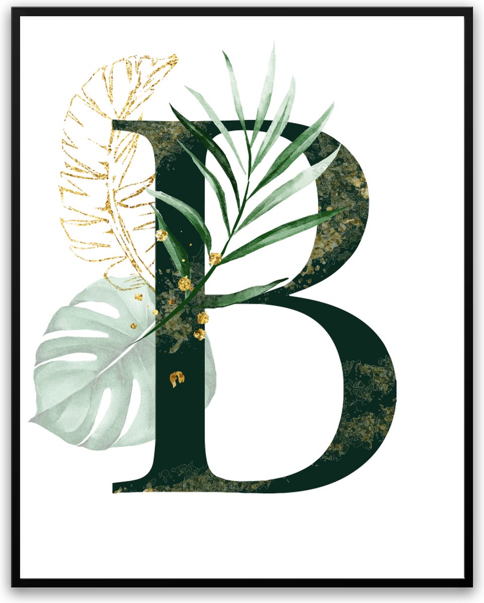 Letter B Fotolijst met glas 40 x 50 cm - Prachtige kwaliteit - jungle - tropical - planten