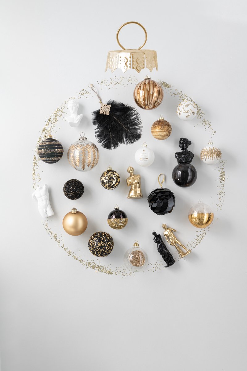 J-Line kerstbal 2+2+2+2 Tekst Kerstmis - glas - wit/goud - doos van 8