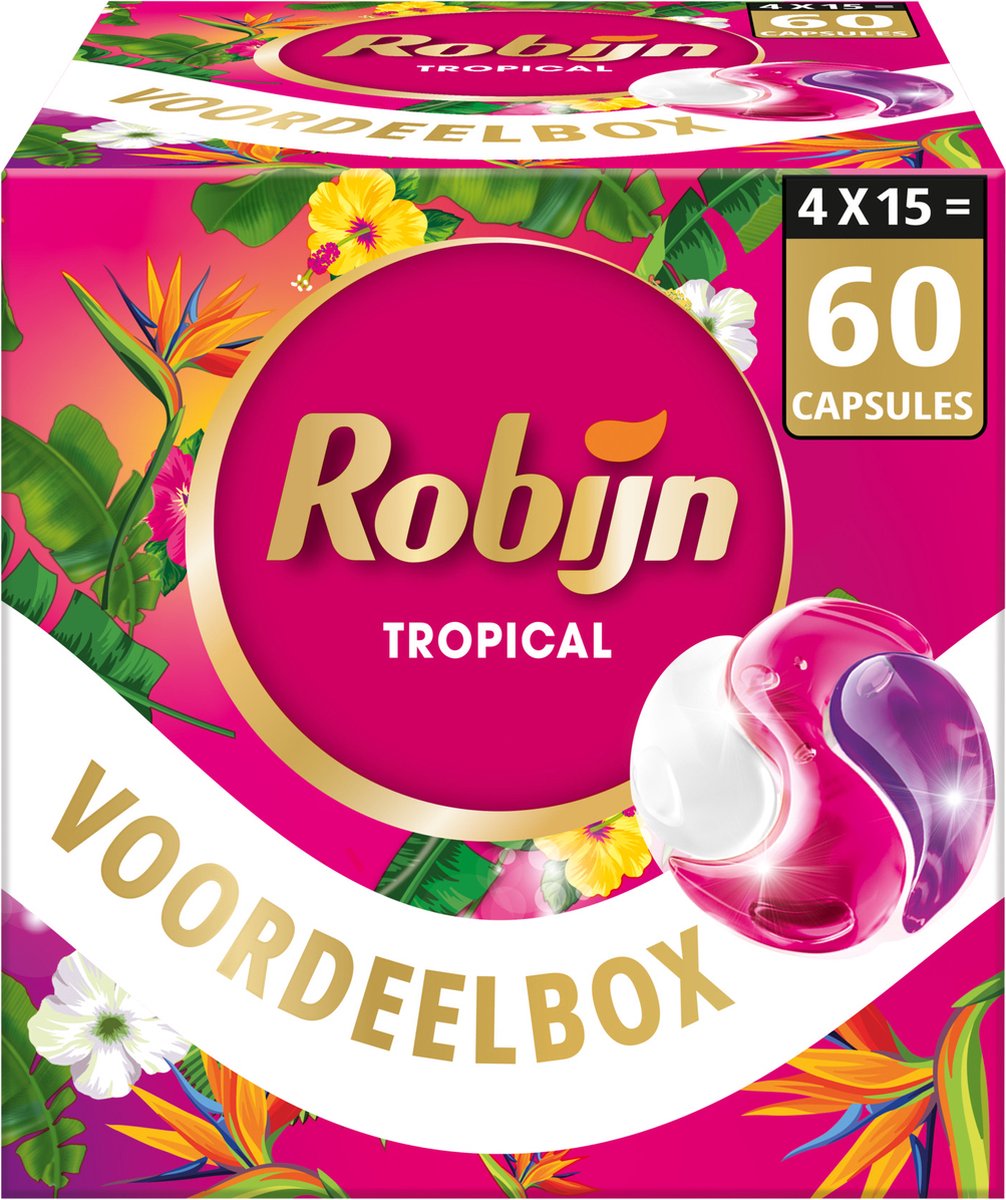 Goedkoopste Robijn Collections 3-in-1 Wascapsules - Color Tropical - 4 x 15 wasbeurten - Voordeelverpakking