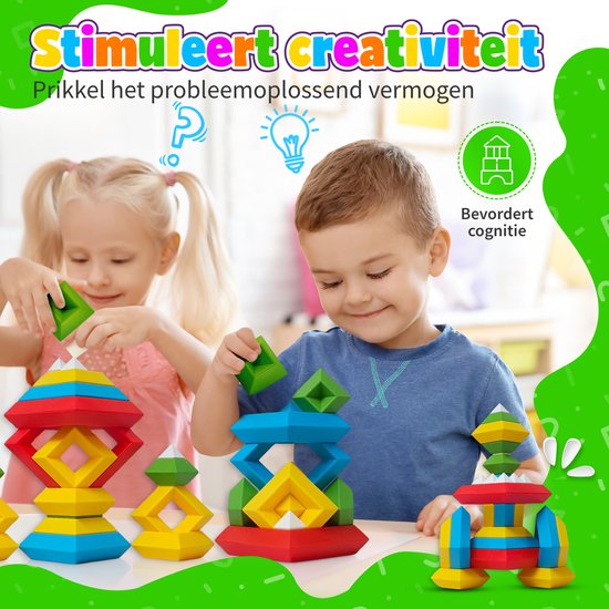 MontiPlay® Build Buddies - 45 Stuks Blokkentoren - Educatief Montessori Speelgoed - Stapelstenen & Blokken - STEM & Sensorisch Peuterspeelgoed - Vanaf 3 Jaar - Kinderspeelgoed - Bouwblokken van MontiPlay® — afbeelding 5