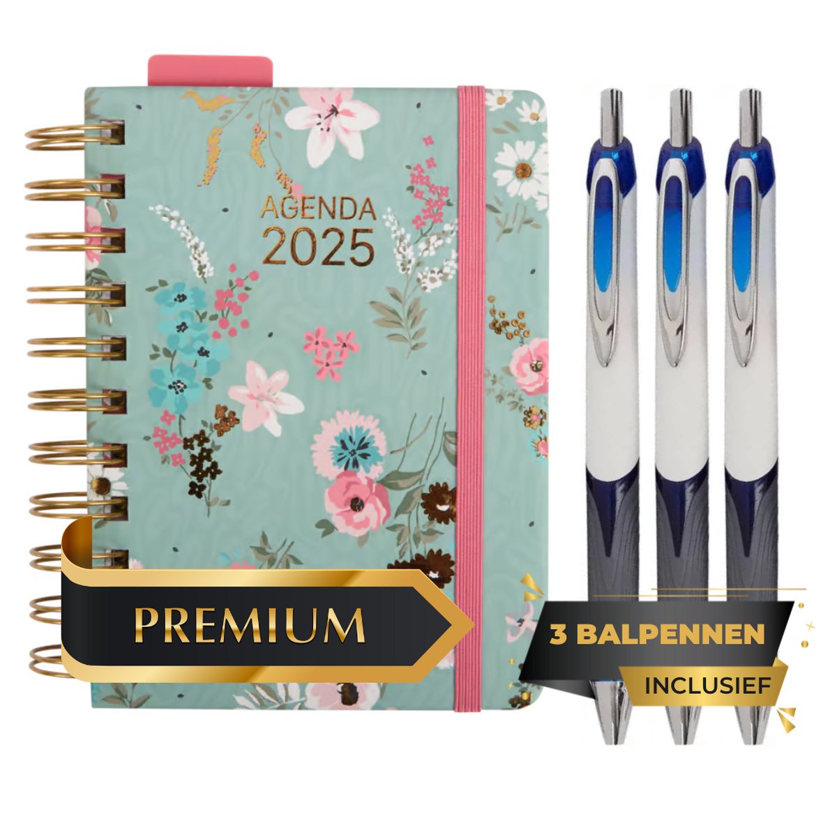 Maxenza Agenda 2025 – Agenda 2025 Volwassenen - Spiraalagenda - Zakagenda - 11 x 15 cm - Inclusief 3 Balpennen - Harde Kaft met Elastiek - Inclusief Afneembare Liniaal en 4 Kaartenvakken - FSC®-gecertificeerd Papier - Dagindeling - Groen op Prijzenvolger.com