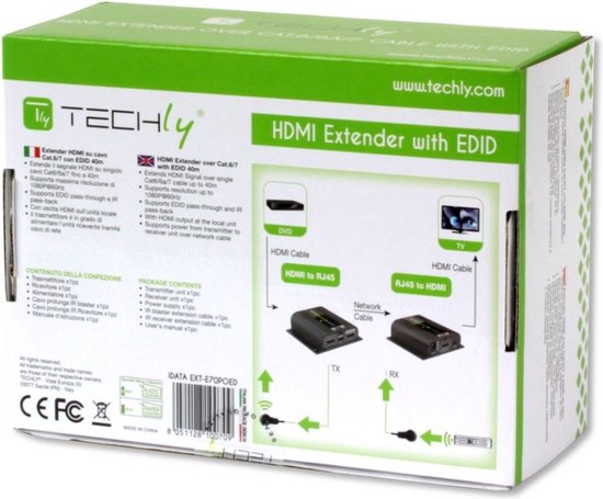 Techly IDATA EXT-E70POED AV HDMI transmitter & receiver - Techly - €82,05