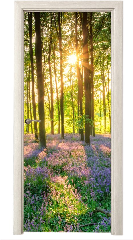 Deurposter 85x215 cm - Deursticker Lente - Bos - Zon - Meubelfolie zelfklevend - Deurfolie woonkamer - Interieurfolie fotobehang - Deur plakfolie - Deurstickers - Deurbehang sticker - Kamer decoratie