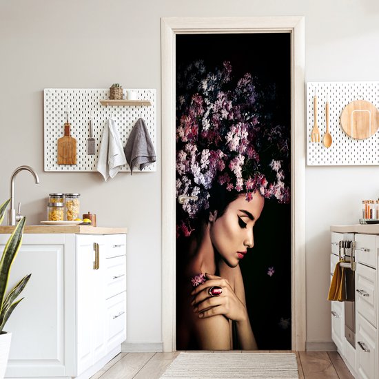 Sticker pour porte Blossom - Femme - Rose - Fleurs - Luxe - 90x235 cm - Affiche de porte
