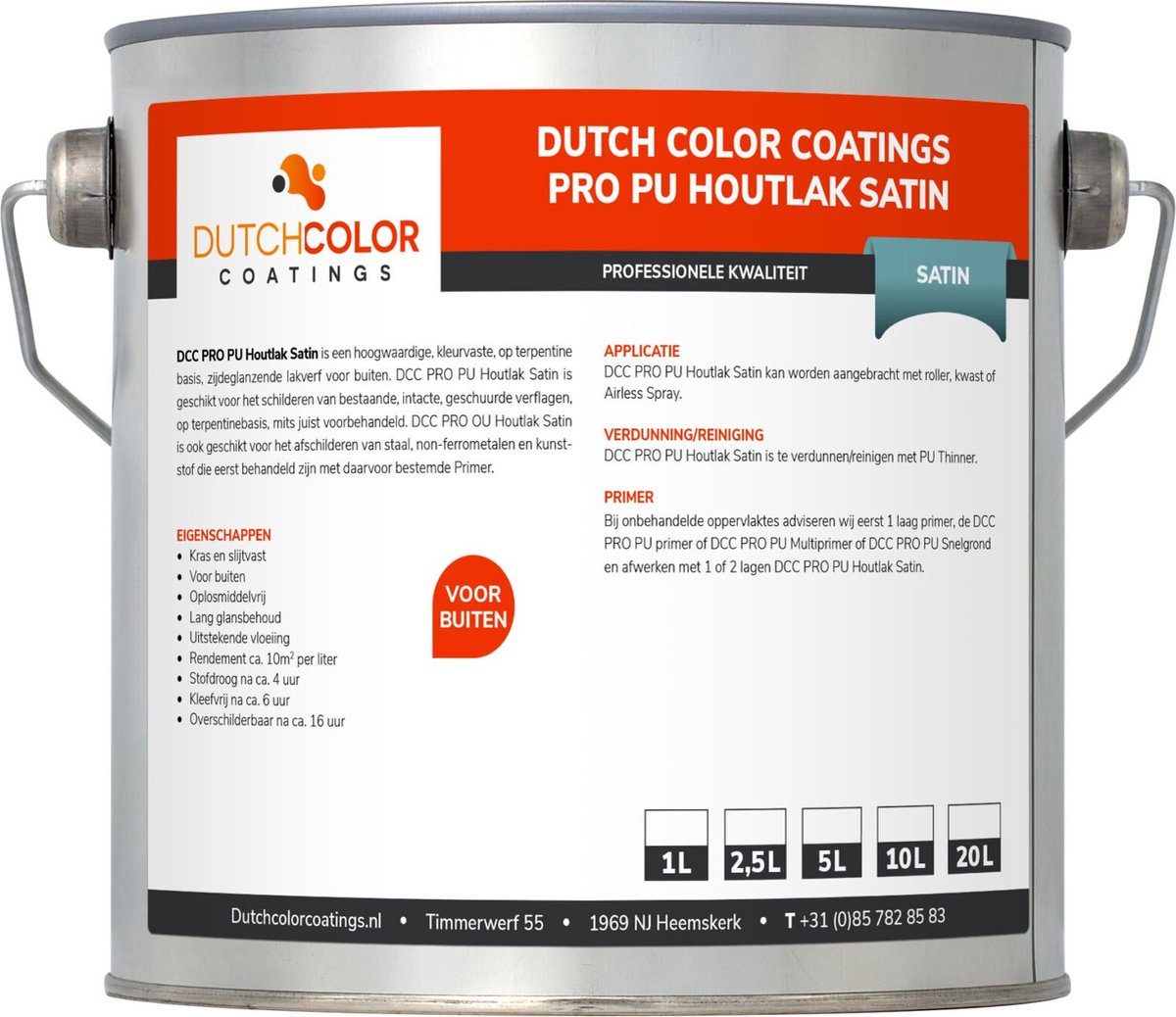 DCC PRO PU Houtlak Satin - 5L - RAL 9016 | Verkeerswit