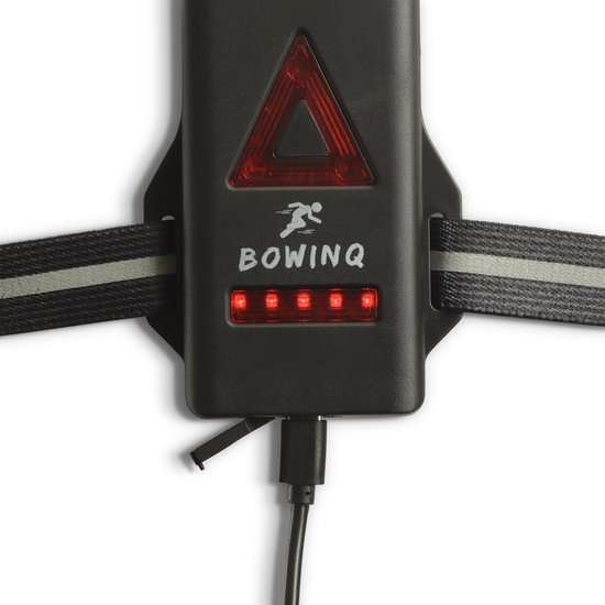 Lampe de poitrine noire avec LED triangulaires rouges et port USB-C.