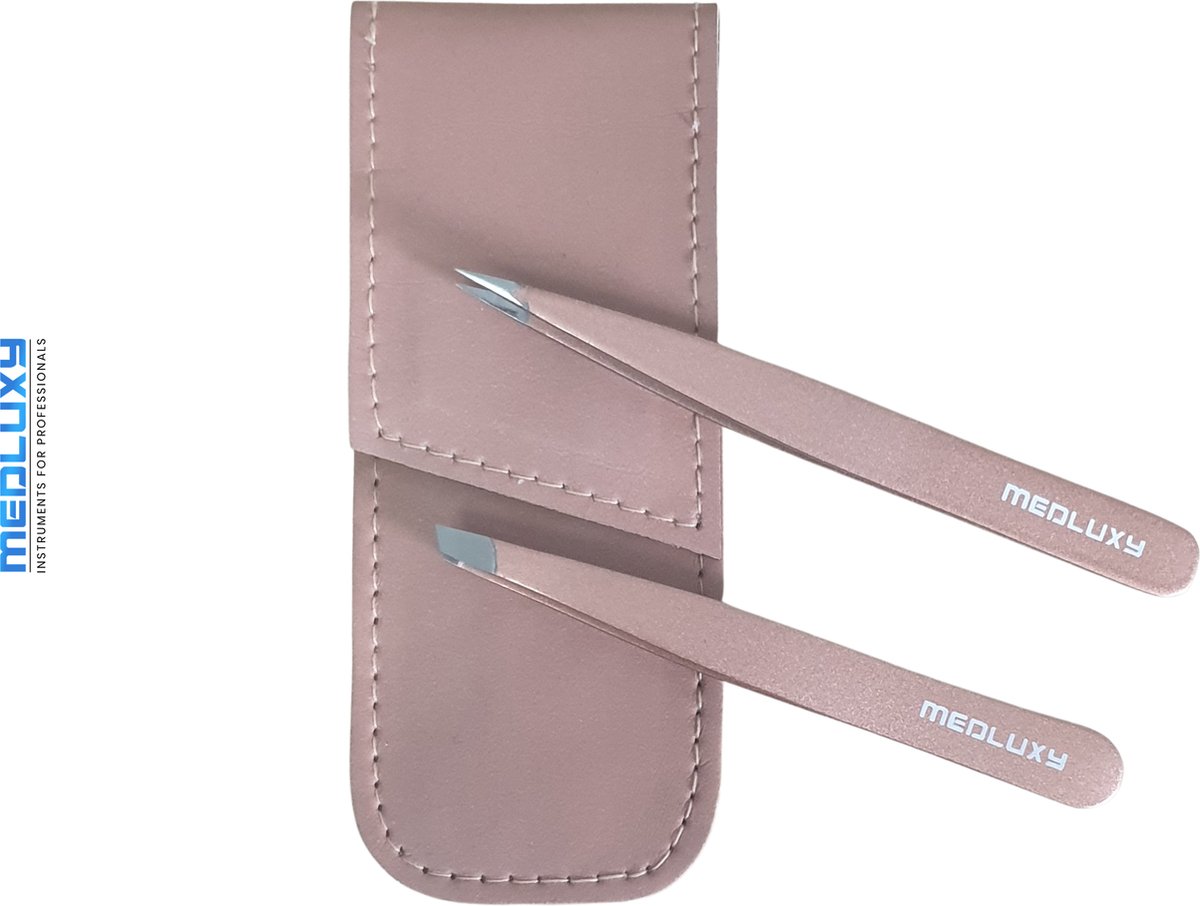 Goedkoopste MEDLUXY® - Epileerpincet Set - Slant & Point - Petite Rosé Gold Set - Inclusief etui - [EP0212] (epileer pincet - cadeau set - wenkbrauwen epileren en stijlen
