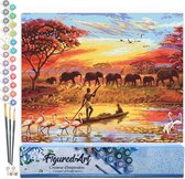 Figured' Art Peinture par numéros sur toile Adultes Coucher de soleil avec des éléphants - Kit de peinture acrylique artisanal DIY complet - 40x50 cm sans cadre