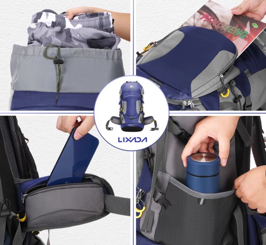 Avoir Avoir®-Sac à dos-Randonnée - Blauw- Sac à dos de randonnée ultime 60L - Résistant à l'eau - Compartiment principal spacieux - Bretelles réglables - Panneaux arrière en mesh - Polyester -32cm x 20cm x 70cm-Bol.com