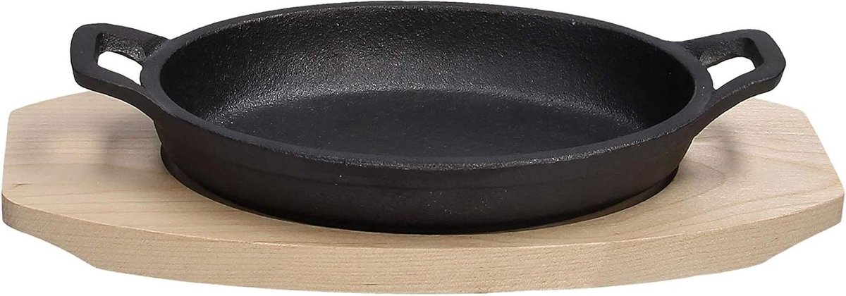 17x11 cm gietijzeren pan met houten houder - anti-aanbaklaag
