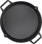 Bol.com Grote ronde gietijzeren grillpan diameter 40 cm met handgrepen en schenktuiten zwart multifunctionele serveerpan. aanbieding