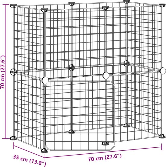 VidaXL Huisdierenkooi met deur 12 panelen 35x35 cm staal zwart
