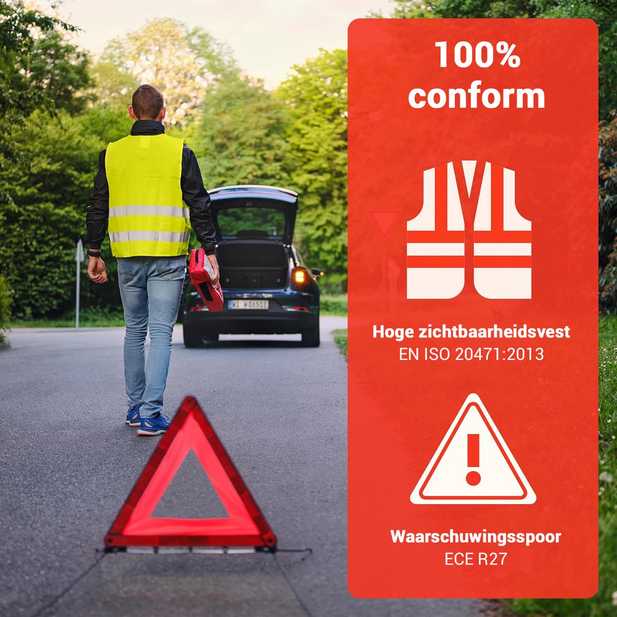PURAHELP autocombinatietas volgens de huidige norm 2025 DIN 13164 - inclusief gevarendriehoek, veiligheidsvesten / signalisatievest voor volwassenen - EHBO-kofferset met gevarendriehoekset EHBO-kofferset auto 2025 – foto 5