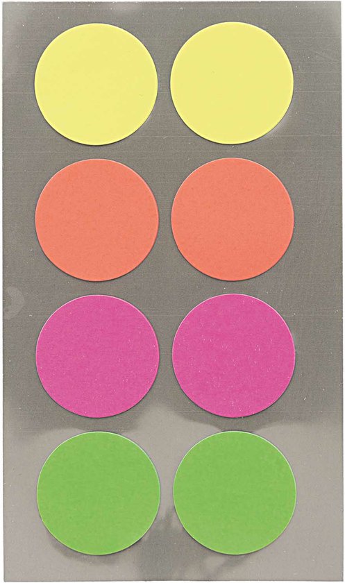 Autocollants de Hobby - 96x pièces - D25 mm - autocollants ronds de couleur néon - Autocollants de bureau - Scrapbook - matériaux d'artisanat