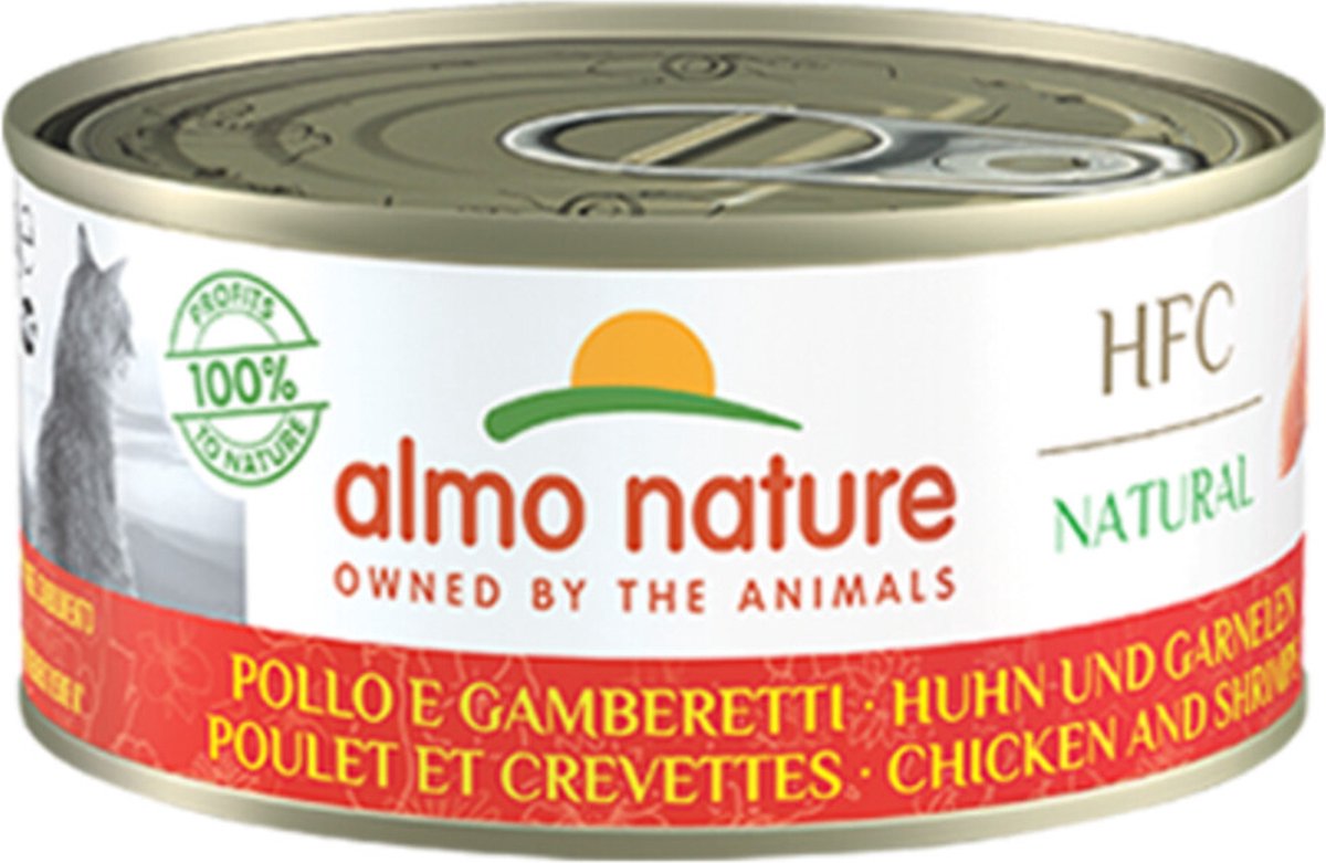 48x Almo Nature HFC Natural Kattenvoer Nat Blikje Kip & Garnaal 70 gr