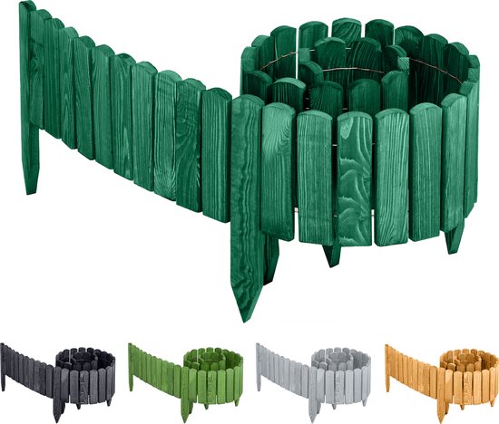 Garronda Rollborder - Flexibele houten - Gazonafscheiding - Palissade padenafscheiding - kan worden ingekort - Smaragdgroen - Hoogte: 20 cm, hekje 200 cm