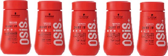 Pack économique de 5 pots rouges de poudre volumisante Schwarzkopf Professional Osis+ Dust It, chacun de 10 grammes.