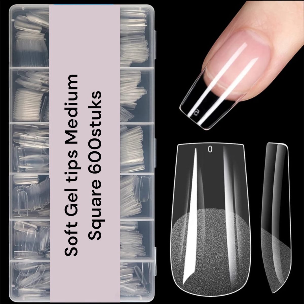 Goedkoopste Soft geltips Frosted Medium Square nails - Nepnagels - plaknagels met lijm nagels press on nails 100 soak-off - Fake nails- Nageltips Full Cover 600 Stuks Transparant / Clear Tips van hoge kwaliteit lijm doosje
