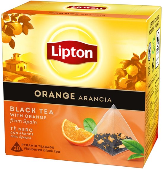 Lipton Orange Tea - 80 Theezakjes Piramid - Zwarte Thee Sinaasappel - 4 x 20 Zakjes - Voordeelverpakking