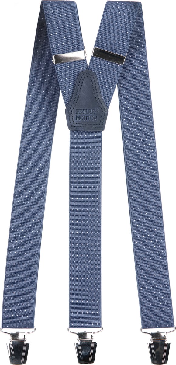 Pierre Mouton - Pin-point Bretel - Bretels - Volwassenen - Heren - Blauw/Roze - 120cm - 3 brede clips - M - L