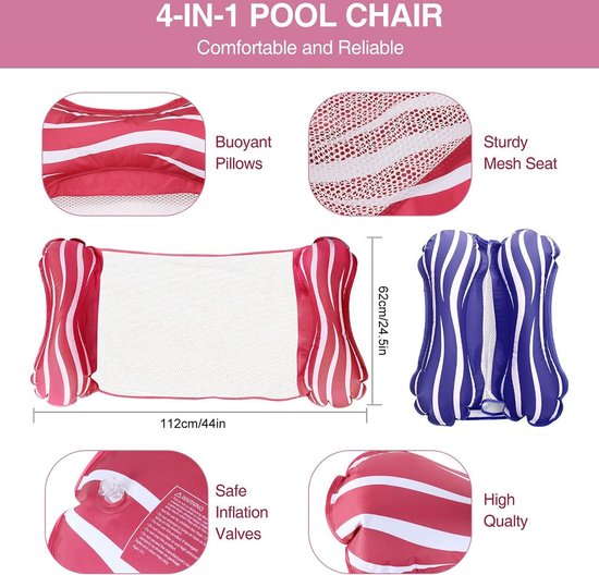 Opblaasbare Hangmat - 2 Stuks - Waterhangmat - 4-in-1 Loungestoel - Zwembad Lounge - Luchtmatras - Drijvend Water Bed - Mat - Zwembad Strand Drijvend waterhangmat van TOYMIS — afbeelding 3