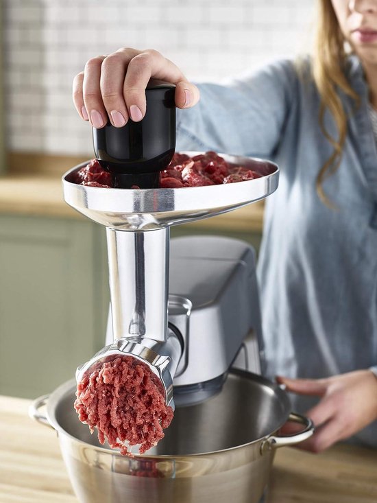 Voedselmolen Opzetstuk - Keukenmachine Accessoire - Zelf Gehakt Maken - Inclusief Worstenmaker - 3 Stalen Schijven - Zilver — afbeelding 4