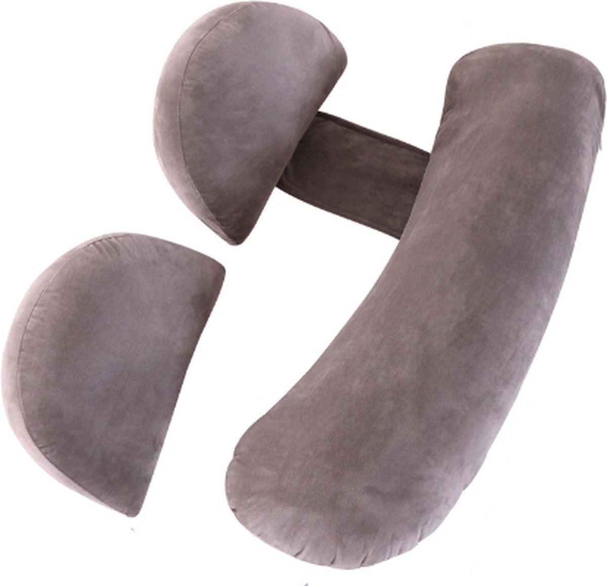 Goedkoopste Multis Zwangerschapskussen - Ondersteunend Lichaamskussen - Ergonomisch Lichaamskussen - Body Pillow - Voedingskussen - Zijslaapkussen - U-vormig - Inclusief Extra Hoofdkussen - 90cm - Grijs - Velvet