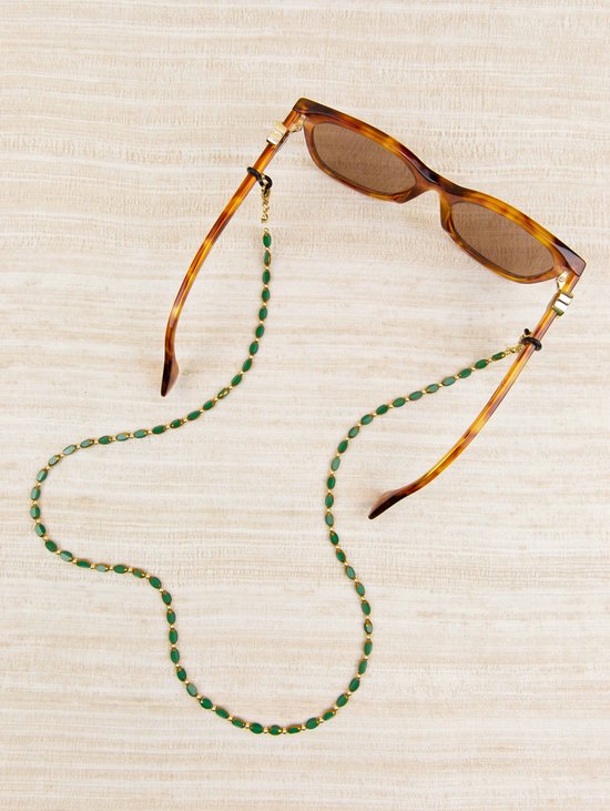 Cordon de lunettes de soleil perles transparentes luxe vert dore cordon de. bol