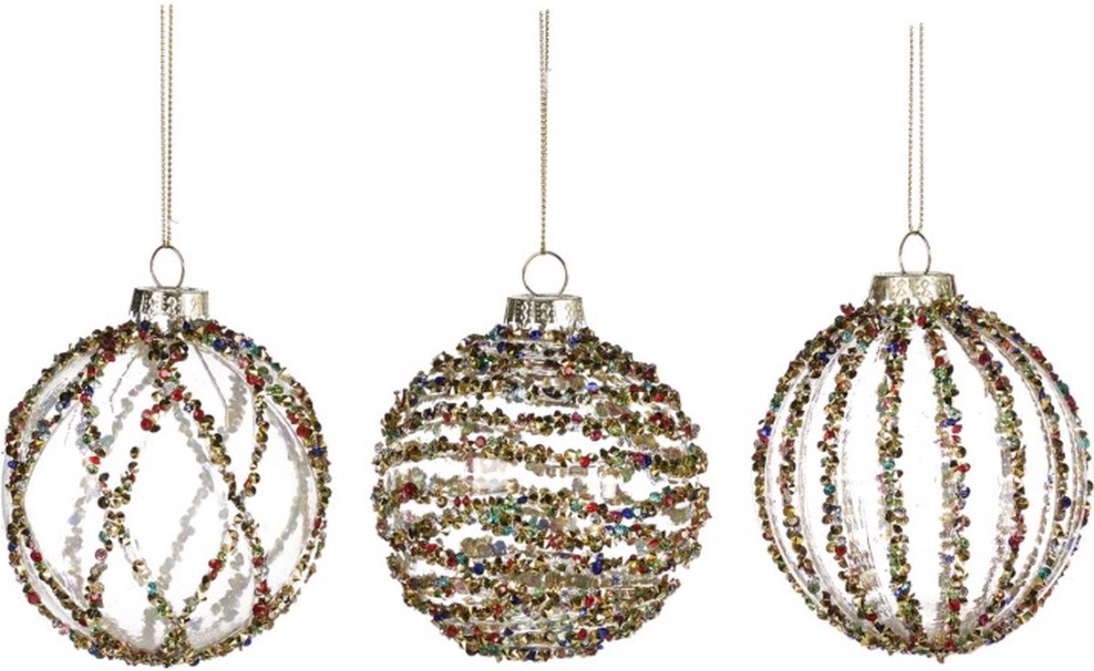 Goodwill Kerstbal "Stripe" Glas - Multicolour - D 8 Cm - Voordeelaanbod Per 3 Stuks Transparant
