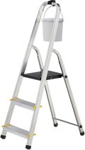 Bol.com Inklapbare huishoudtrap 3 treden met leuning - 150 kg - HBD 116 x 405 x 61 cm - keukentrap zilver/zwart aanbieding