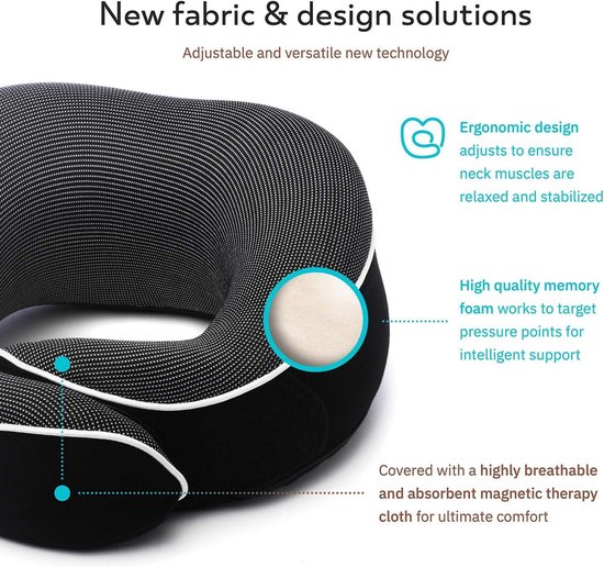Orthopedisch Reis Nekkussen - Memory Foam - Kit met Oogmaskers - Oordopjes - Luxe Nettas - Zwart van Ortho — afbeelding 5