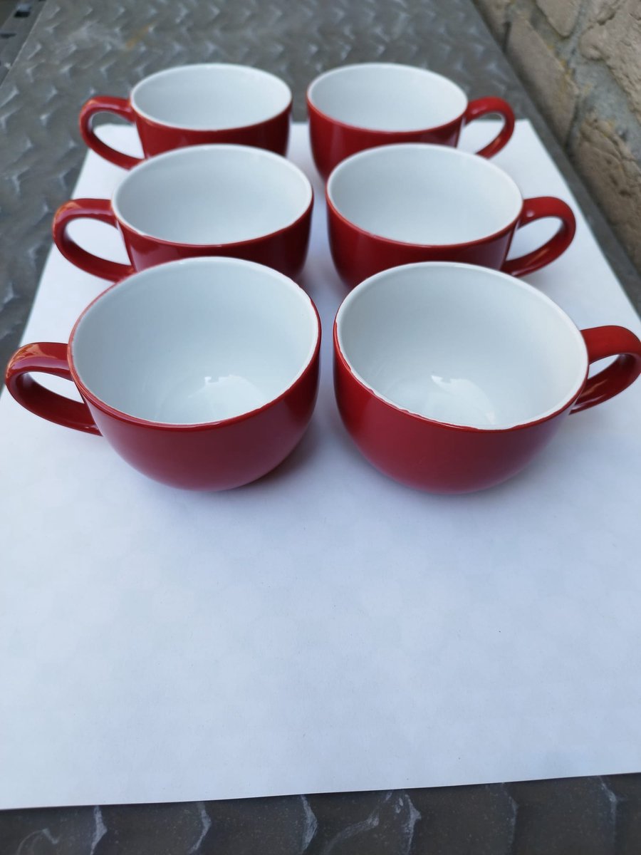 Argon - Set van 6 cappuccini/koffie/thee - tassen/mokken/koppen - 250 ml - Rood/wit