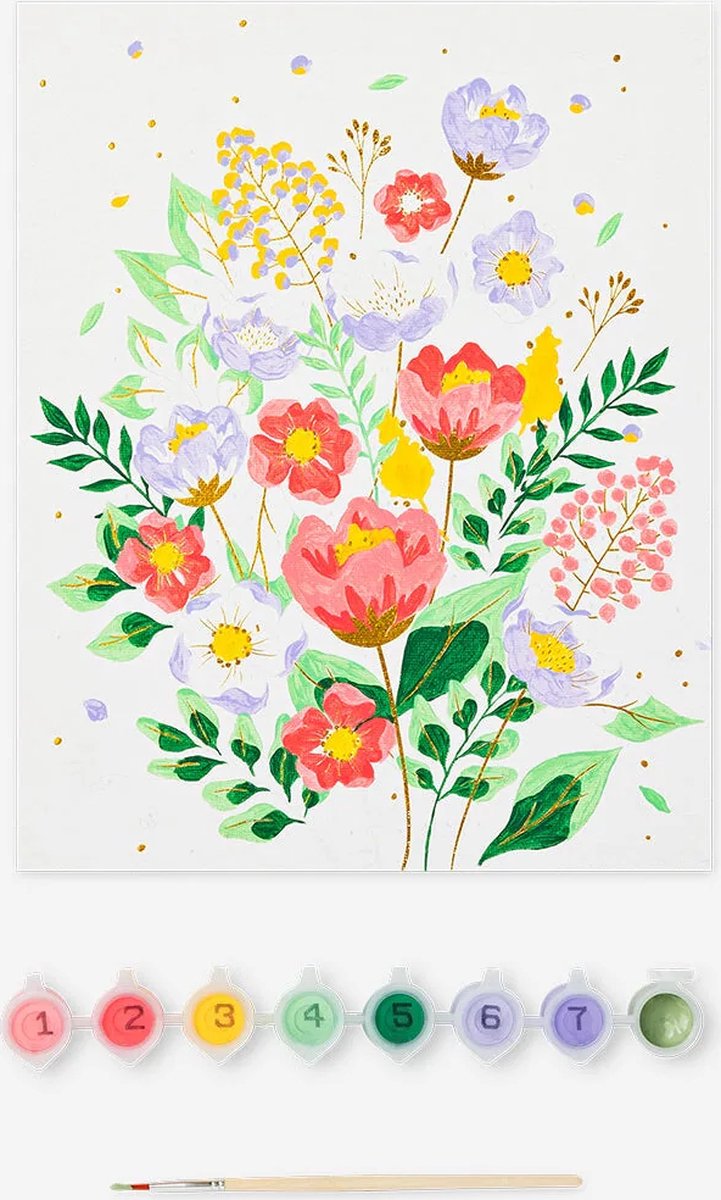 Schilderen op Nummer - Schilder Set - Painting Kit - Bloemen Schilderen - Goud - Gouden Voorbedrukking - Gold
