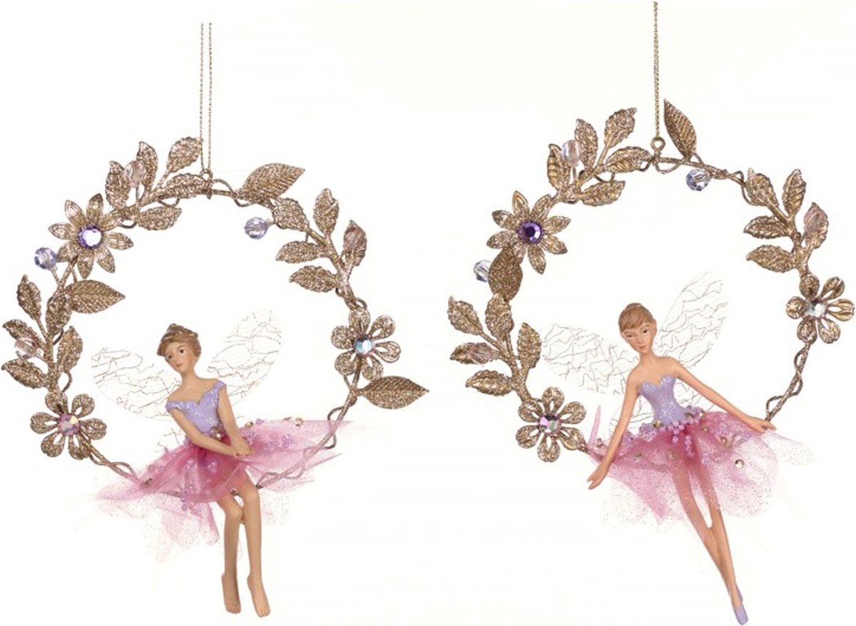 Goodwill Kersthanger Ballerina op Krans - Roze-Goud - D 18 Cm LET OP Prijs per Stuk