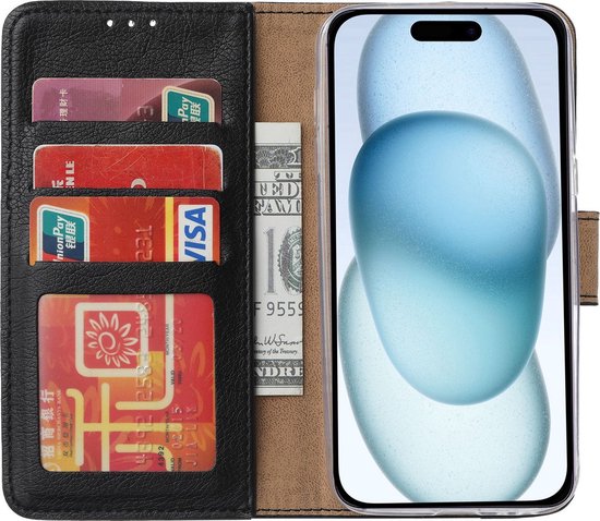 Étui BixB avec protection d'écran pour iPhone 15 Plus - Étui avec porte-cartes - Zwart