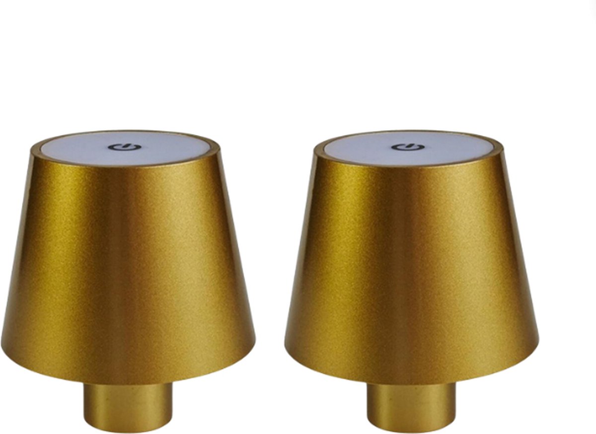 Flessenlamp - 2 Stuks - Tafellamp - Goud - Usb-C Oplaadbaar - Oplaadbare Tafellamp - 3 Standen - Warm Wit - Touch Dimbaar - LED - IP54