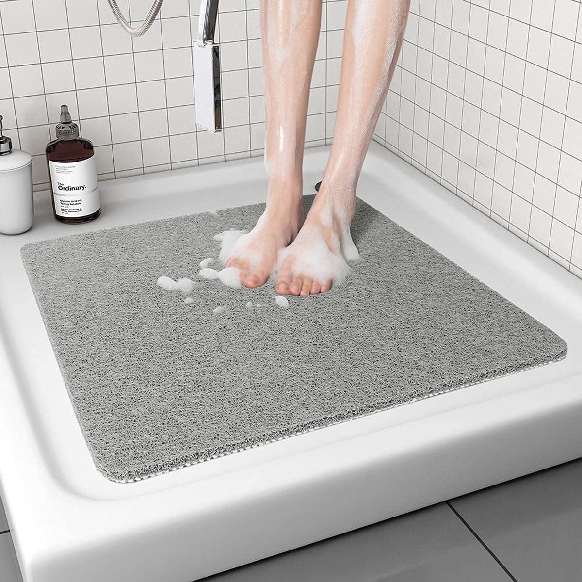 Douchemat Antislip 80x80 cm - Vierkante Badmat - Comfortabele Loofah Douchemat met Afvoergaten - Douchemat voor Badkuip en Badkamer