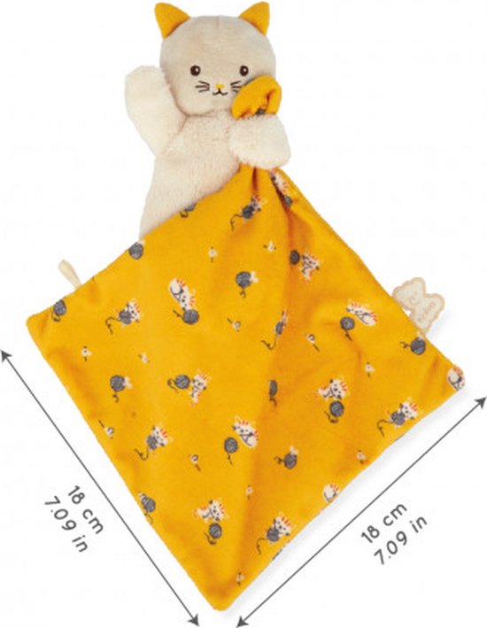 Kaloo Carre Douceur - Knuffeldoekje Kat Geel - Pluche Kat Met Vierkant Dekbedje - Bestaat Voor 95% Uit Gerecycled Materiaal - In Een Mooie Geschenkdoos van Kaloo — afbeelding 3