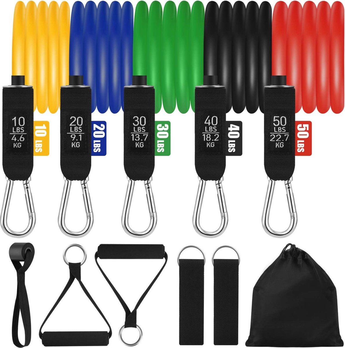 Bol.com Weerstandsbanden Weerstandsband Set, Expander Buizen Linten Fitness Linten met 5 Fitness Linten, Handvatten, Voetveren e... aanbieding