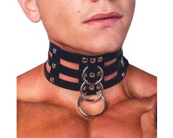 PU lederen erotische kraag - Choker - Verstelbaar - Nek harnas - BDSM - Unisex - Verstelbaar - Halsband met ringen voor bondage