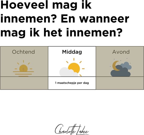 Tabel met ochtend, middag en avond. '1 maatschepje per dag' onder middag.