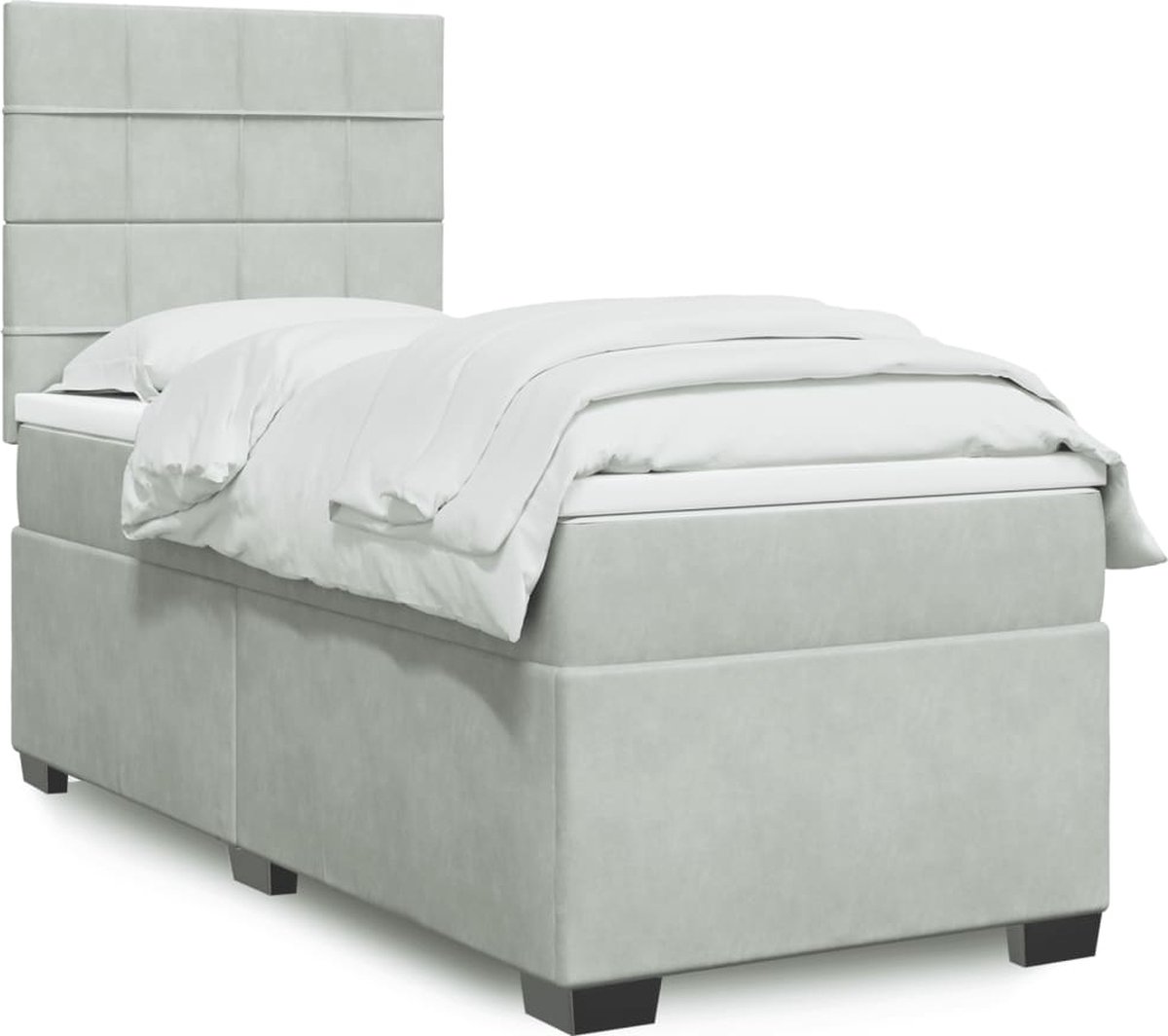 vidaXL - Boxspring - met - matras - fluweel - lichtgrijs - 80x200 - cm