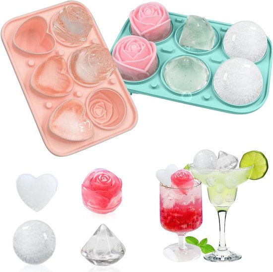 2 Stuks Ijsblokjesvorm Hart Silicone,10 Holtes Hartvormige Ijsblokjes Siliconenvorm,Bpa-Vrij,Ijsblokjesvormen Hartvorm Ijsblokjesvorm,Hart Siliconen Ijsblokjes voor Cocktails,Whisky,Drankjes,Chocolade