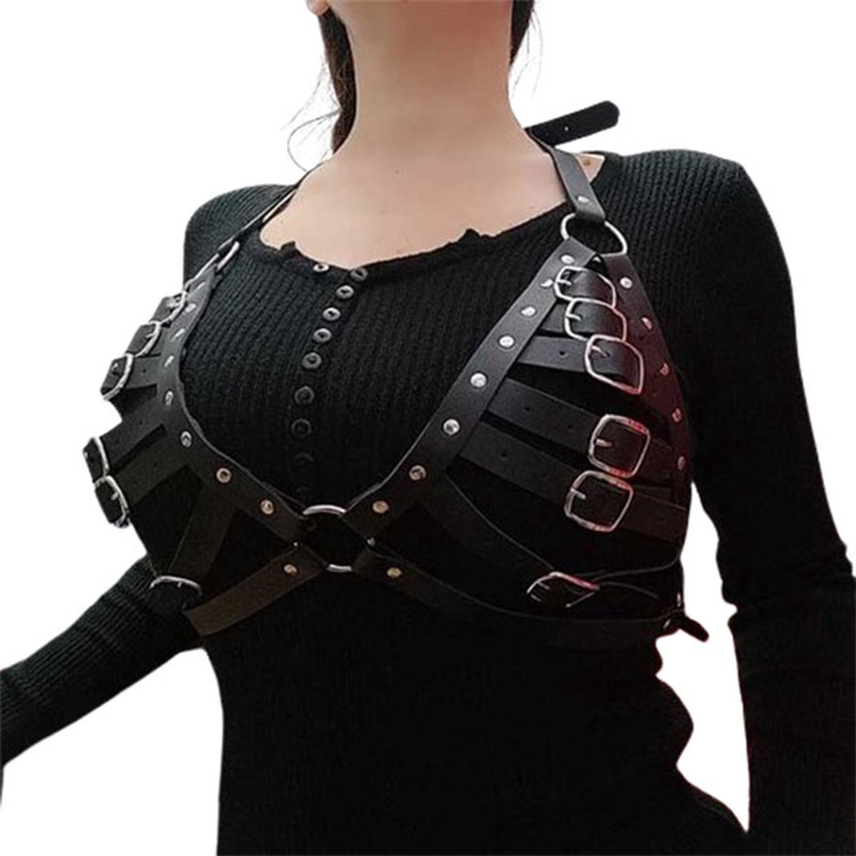 Goedkoopste Erotische lederen BH riemen en gespen - Harnas - BDSM - Bondage - Verstelbaar - Festival - Borsten