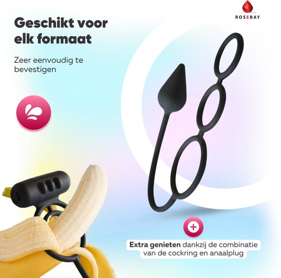 Rosebay Vibrerende Cockring met Buttplug - Penisring met anaalplug - Zwart | bol Rosebay Vibrerende Cockring met Buttplug - Penisring met anaalplug - Zwart | bol