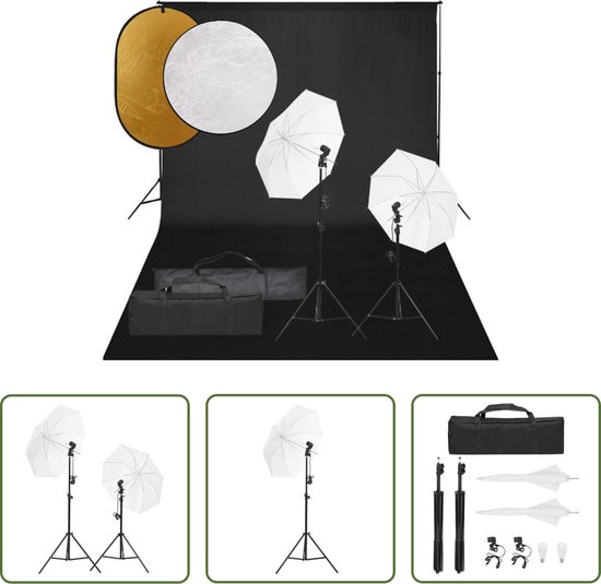 Foto: The living store fotostudioset studioverlichting flexibel achtergrondsysteem praktische reflectorset opbergtas 13w led lampen statieven achtergrond 5 in 1 reflector 2 in 1 reflector draagtas 150 characters max 